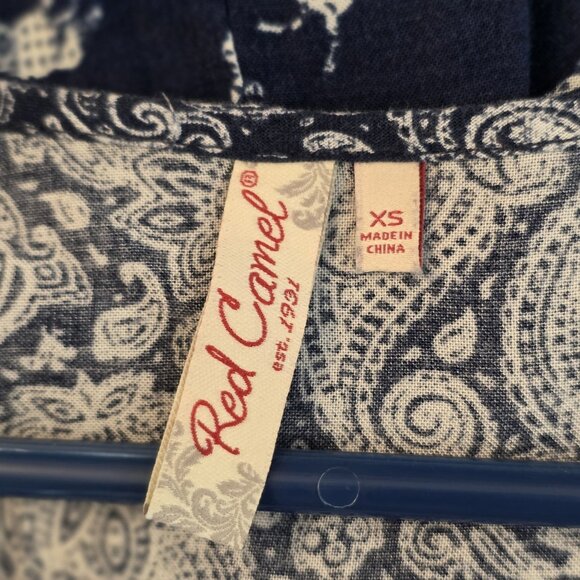 Red Camel Dress Womens XS Blue Paisley Horse Print Rayon Boho Tunic Long Sleeve - Picture 8 of 12